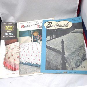 3 vintage crochet knitting pattern books bedspread tablecloth doilies 1940s 50s